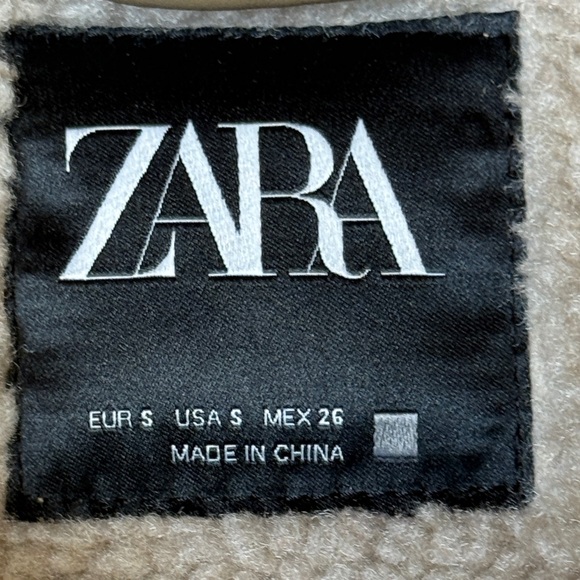 NEW! Zara Sherpa Moto Bomber Asymeteic Zip Light Brown Winter Jacket Size Small - Picture 5 of 16